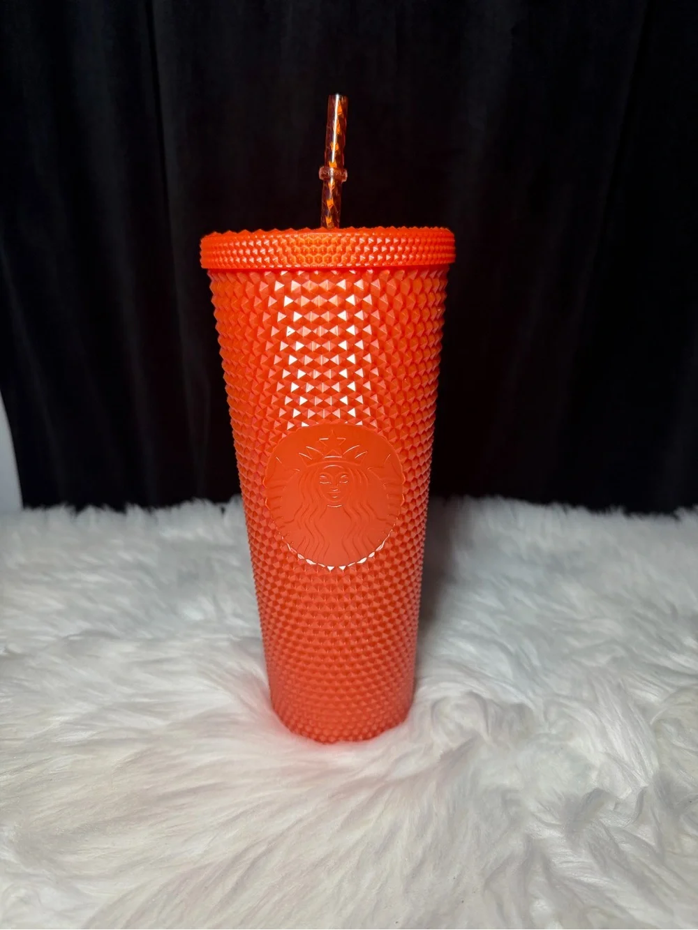Starbucks 2022 Halloween Orange Studded Cold Cup Tumbler with Straw